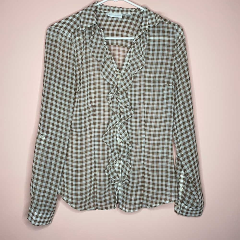 New York & Company Gingham Pattern Button Down Shirt